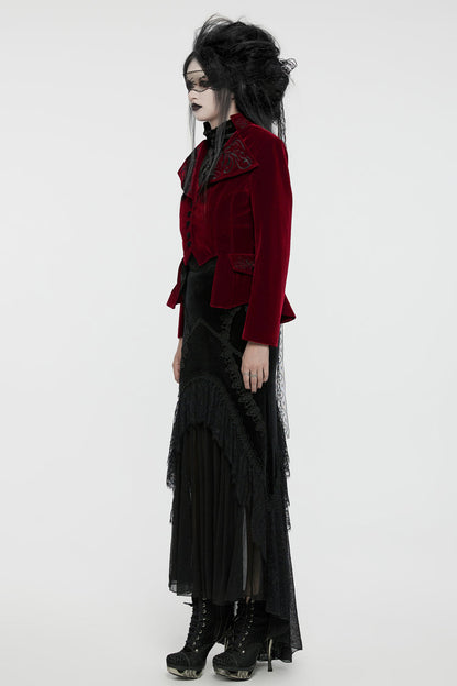 Crimson Swallowtail Velvet Long Sleeve Women's Goth Jacket