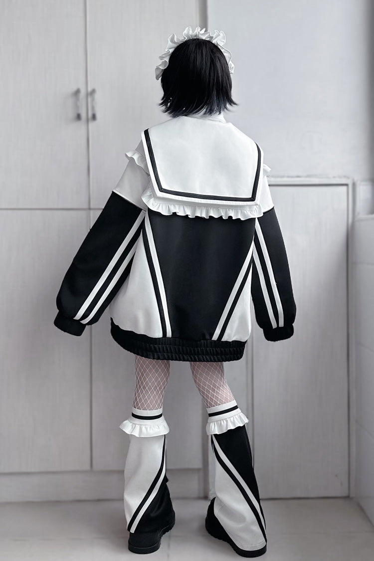 Ruffle Color Block Zipper Coat Three Shades