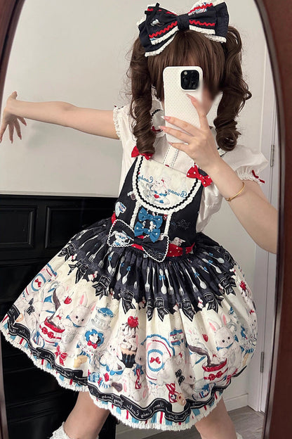 Sleeveless Printed Bowknot Lace Sweet Strap Dress