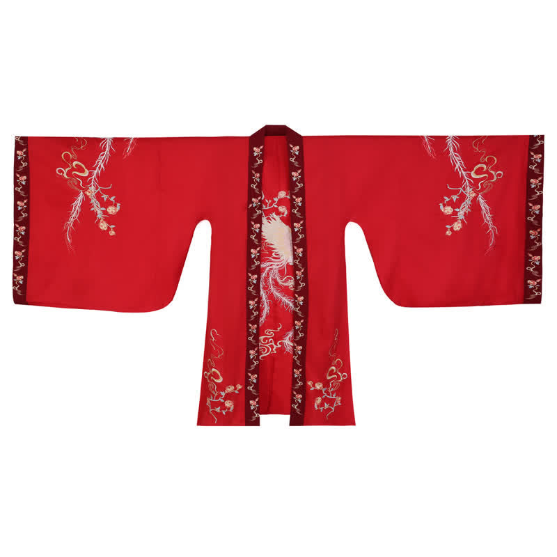 Ensemble Hanfu avec débardeur et jupe à manches longues et broderie de phénix rouge