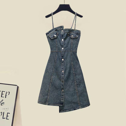 Sweater Hollow Dress Slip Denim Out Irregular