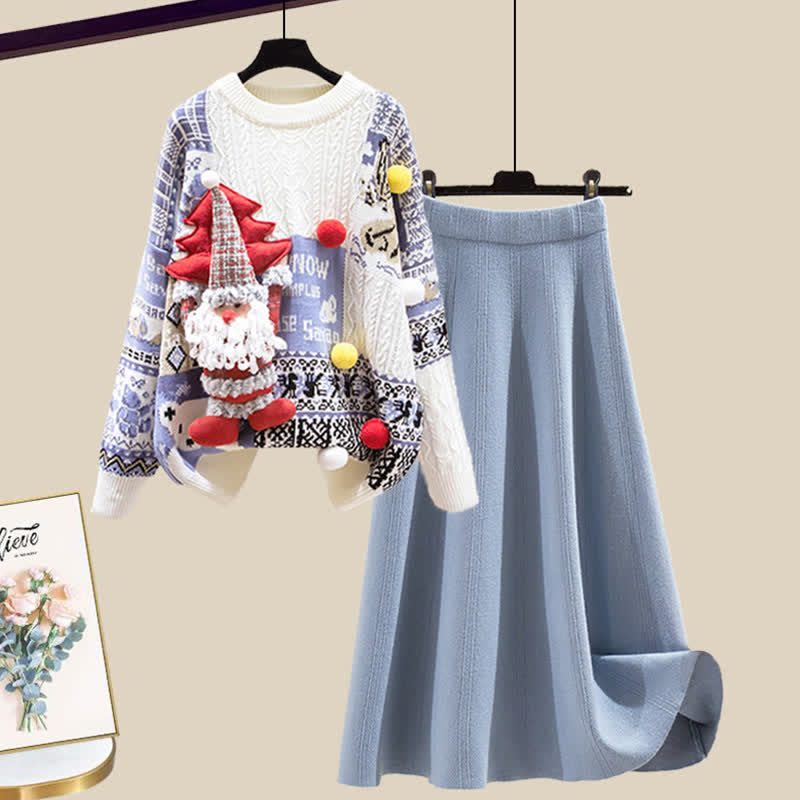 Skirt Colorblock Christmas Knit Sweater
