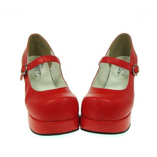 Crimson Synthetic Leather Round Toe Cross Strap Platform Classic Lolita Shoes