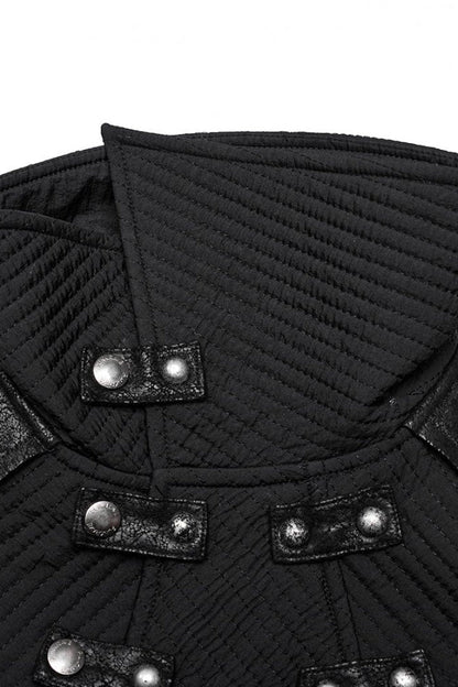 Men's Gothic Long Coat with Horizontal Stripes Eyelet String Side Detail