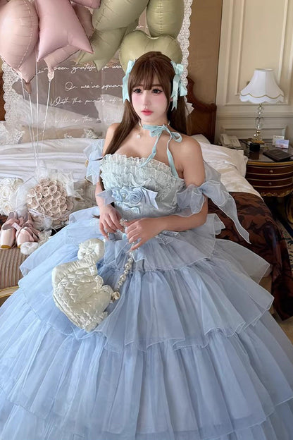 Multi-Layered Sleeveless Dress with Hanayome Bow and Ruffles