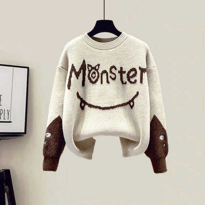 Print Letter Pieces Vest Sweater Three Fleece Pants Monster Casual