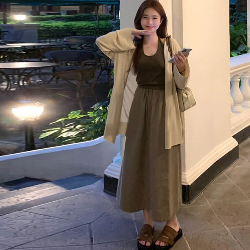 Skirt V-neck Waist Top High Cardigan Halter Cami