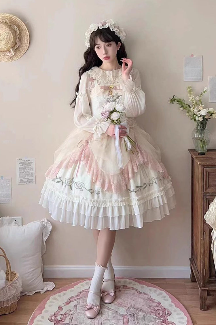 Summer Lily of The Valley Multi-layer Print Ruffle Embroidery Sweet Lolita Jsk Dress 2 Colors