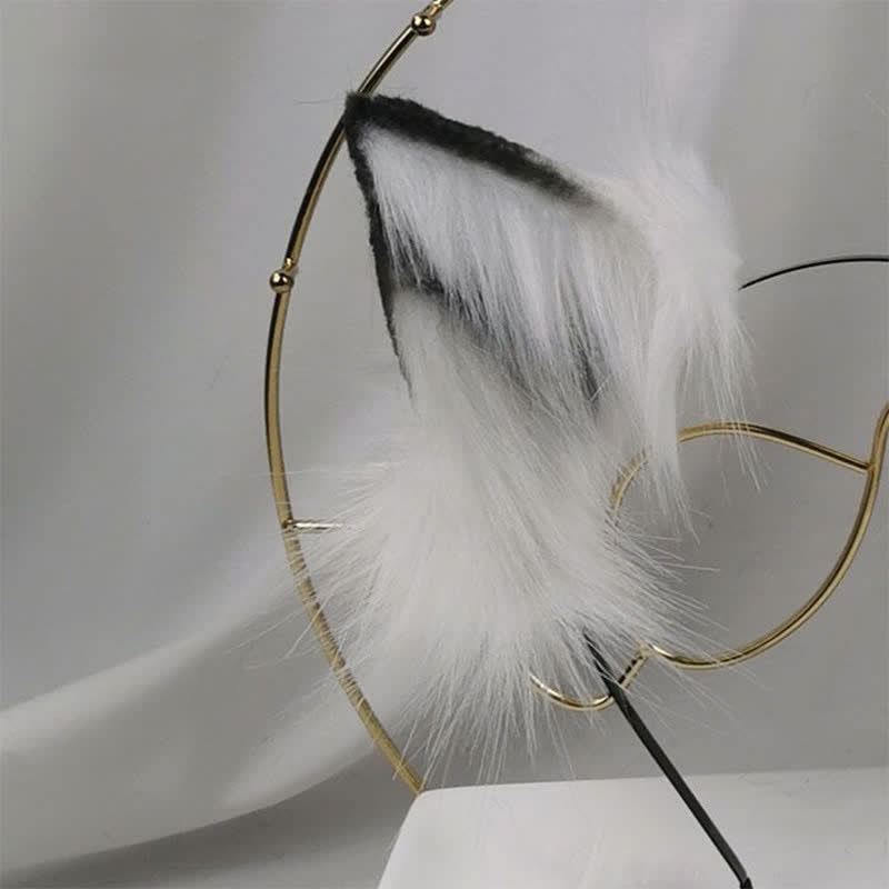 Accessoire de serre-tête avec oreilles de renard en fourrure blanche