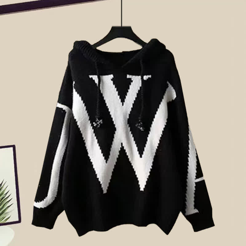 Casual Pants Hooded Soft Sweater Colorblock