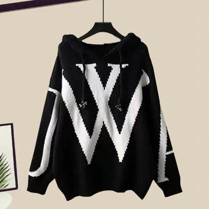 Casual Pants Hooded Soft Sweater Colorblock