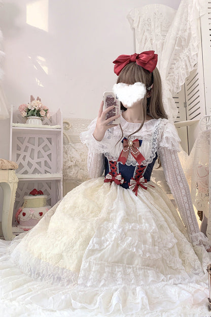 Snow White Sweet Lolita Ruffle Bowknot Lace JSK Dress