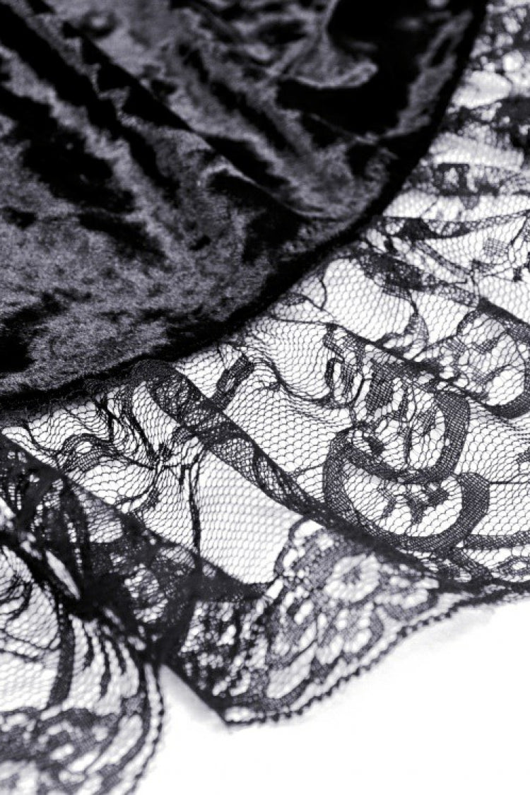 Long Trumpet Sleeve Lace Spliced Black Gothic Velvet Dress