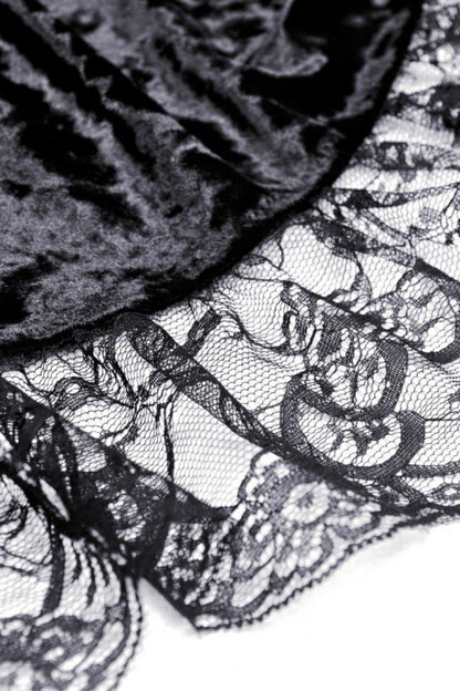 Long Trumpet Sleeve Lace Spliced Black Gothic Velvet Dress