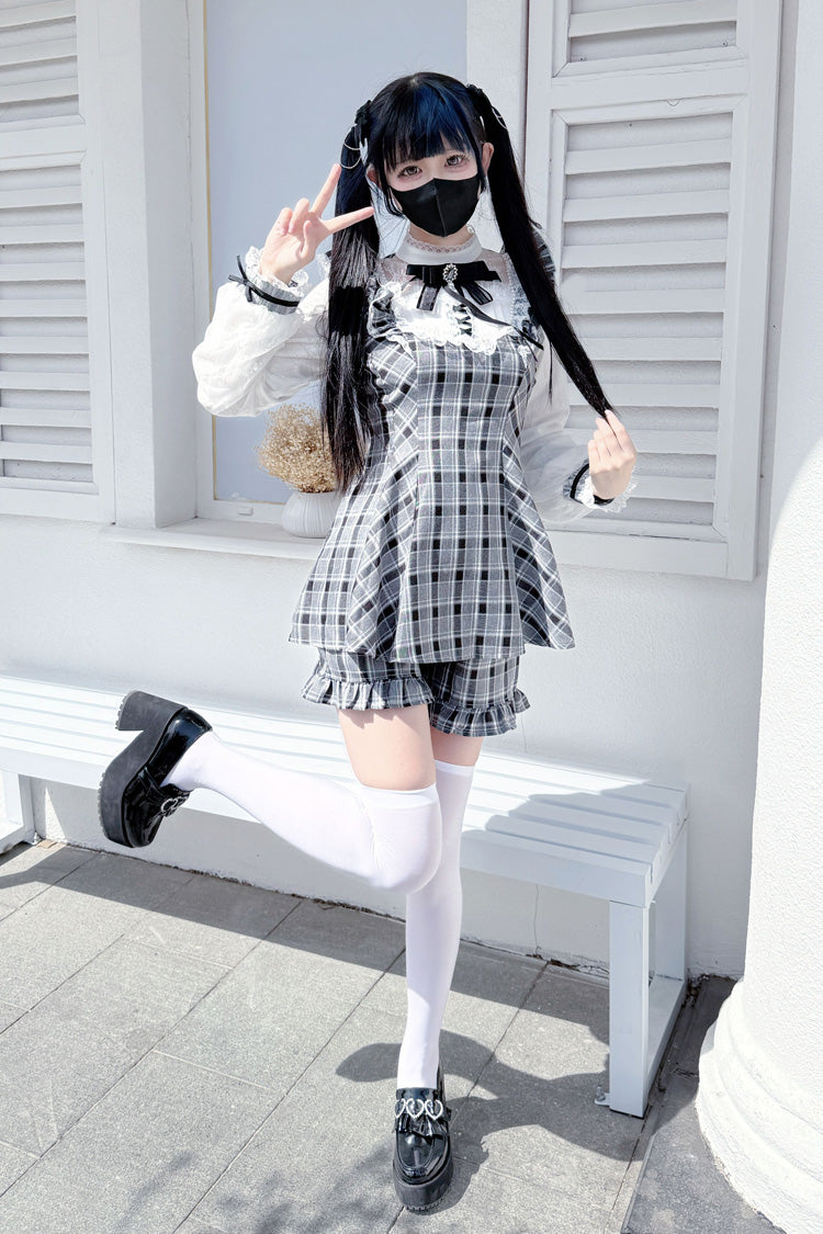 Print Bowknot Lace Gothic Jirai Kei Dress Set