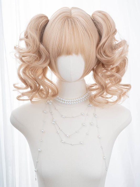 Blonde Short Bob Cut Synthetic Wig  Double Ponytail Claw Clips