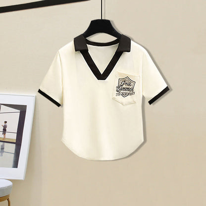 V-neck Casual Pants T-Shirt Set Pockets Letter Print