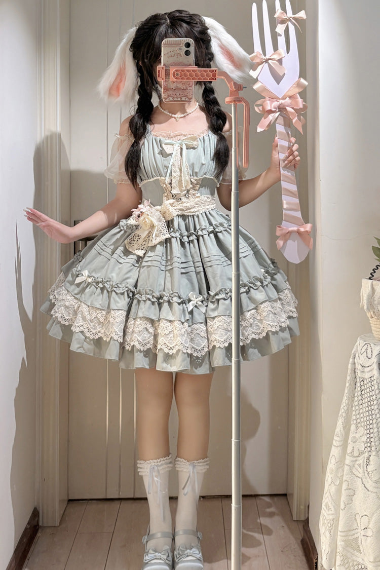 Emerald Off-Shoulder Lace Bowknot Princess Lolita Gown - Vivian