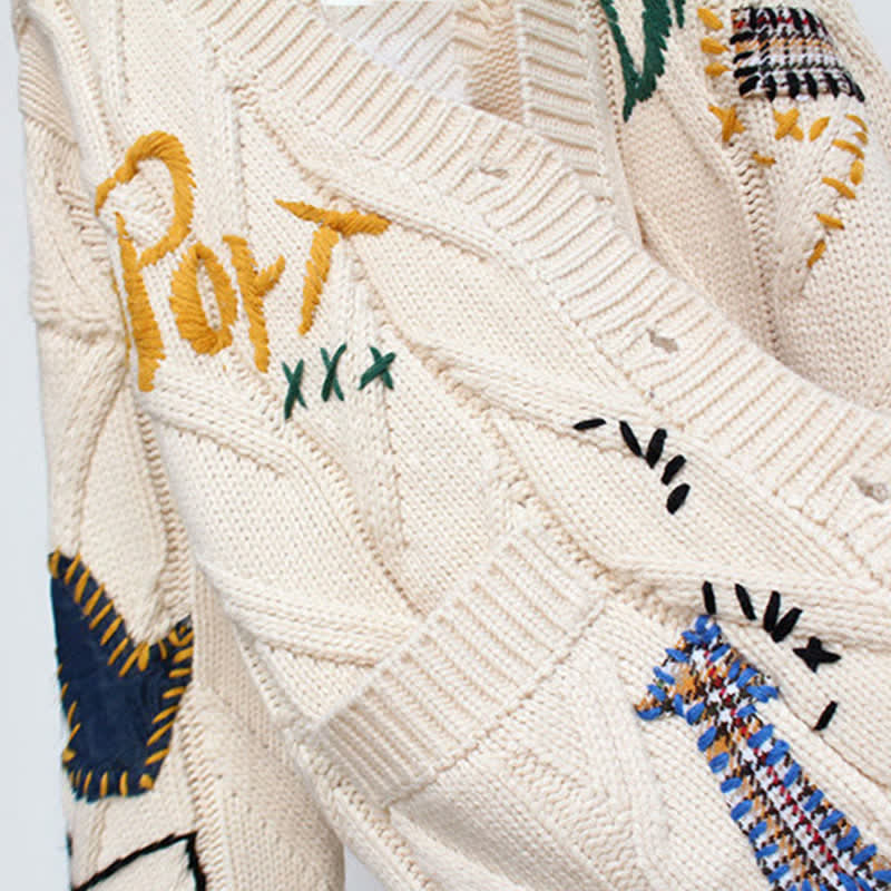 Sweater Set Colorful Embroidery Dress Slip Cardigan