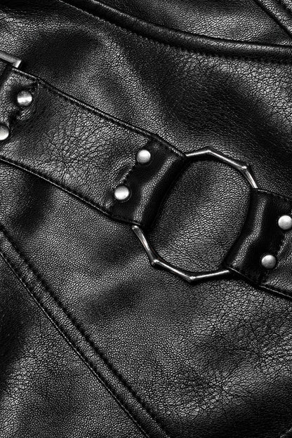 Men's Steampunk Pants with Detachable Metal Side Straps in Black Faux Leather