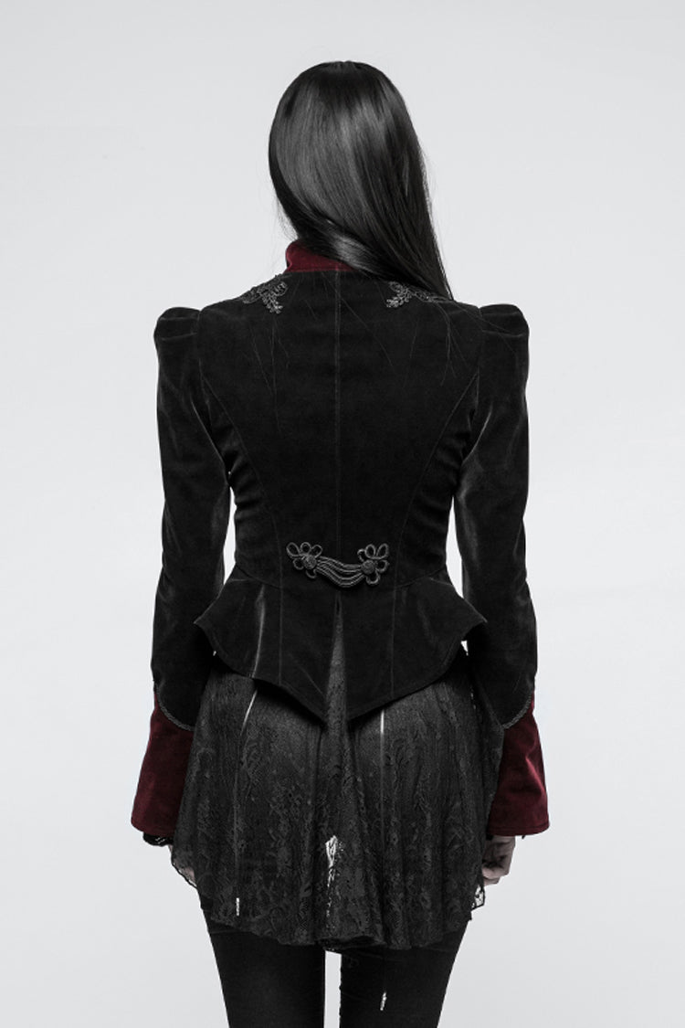 Gothic Jacket for Her with 3D Floral Decoration and Stand Collar