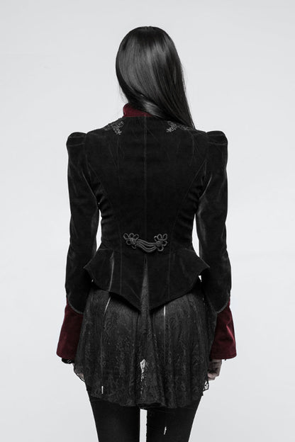 Gothic Jacket for Her with 3D Floral Decoration and Stand Collar