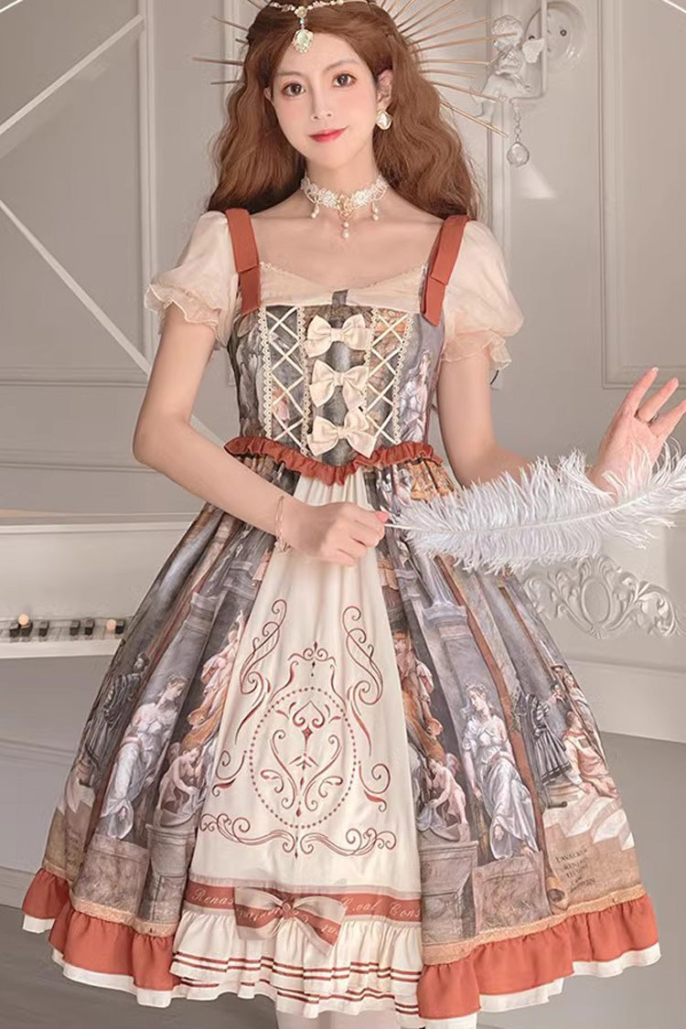 Vintage Oil Painting Print Bowknot Princess Classic Gown