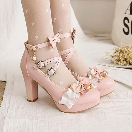 Chaussures Mary Jane Lolita en dentelle avec nœud