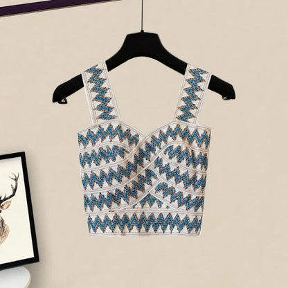 Tank Denim Flared Top Shirt Blue Drawstring Pants