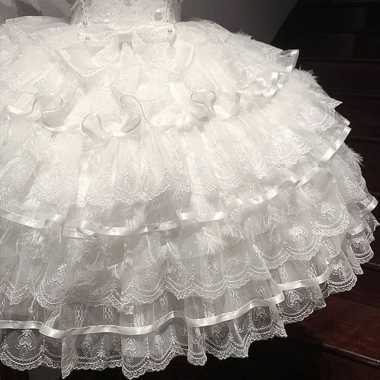 Angel White Butterfly Fabric Bodice Hanayome Tiered Skirt Lolita Hime Dress