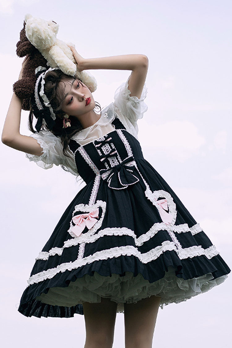 Black High-Waist Sweet Lolita JSK with Bow and Ruffled Princess Style