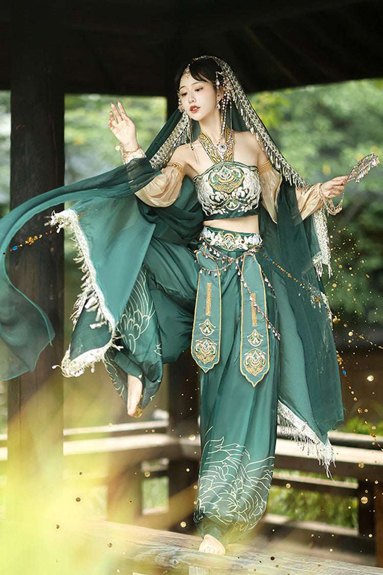 Emerald Princess of Guo Huang Flying Apsaras Halterneck High Waist Hanfu Pants Set