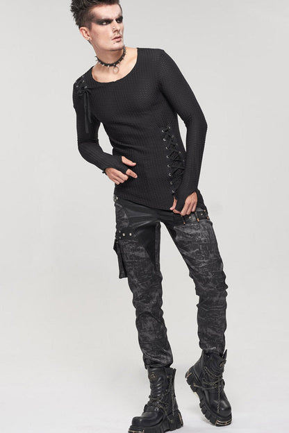 Mens Long Trousers with Detachable Pockets and Rivet Details