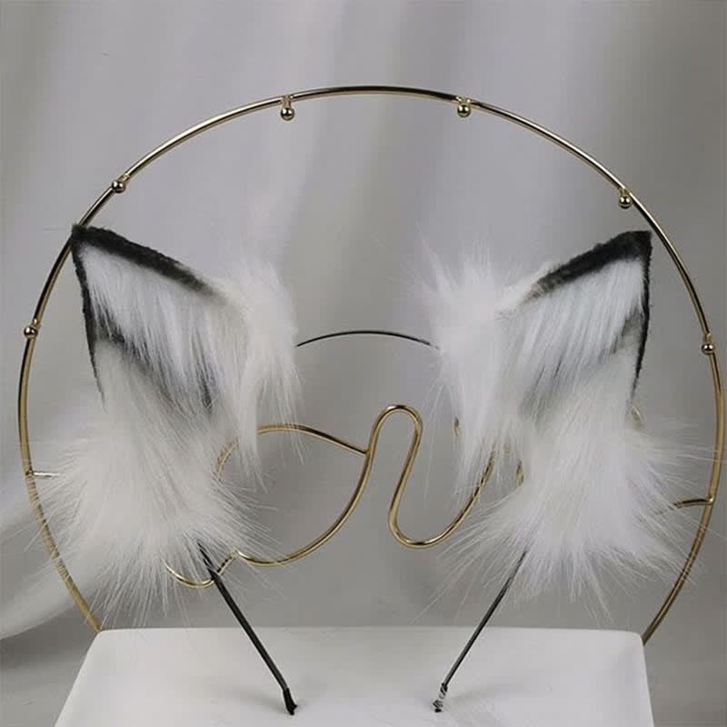 Accessoire de serre-tête avec oreilles de renard en fourrure blanche