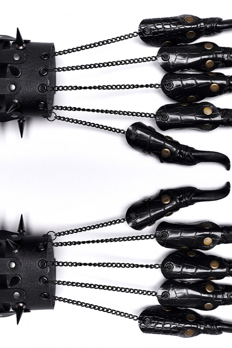 Dragon Claw Finger Steampunk Gloves in Stitched Black Faux Leather
