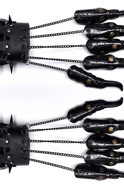 Dragon Claw Finger Steampunk Gloves in Stitched Black Faux Leather