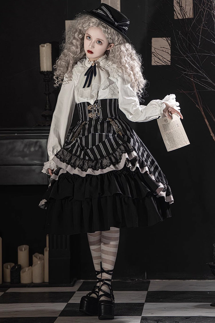 Black Manor Multi-layer Striped Ruffle Gothic Lolita Skirt