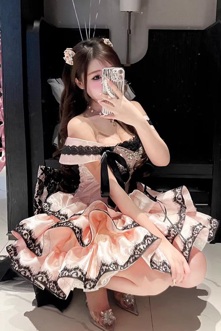 Rose Sleeveless Triple Ruffled Lace Lace-Up Sweet Lolita Jumper - Love Poems of the Heart