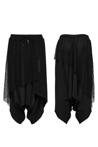 Punk Trousers with Asymmetric Zipper and Mesh Panels