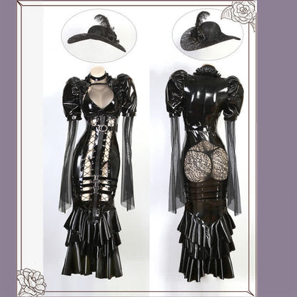 Cosplay Hollow Out PU Leather Lingerie Set
