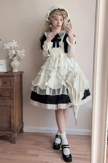 Lapel Collar Embroidered Bowknot Lace Sweet Dress