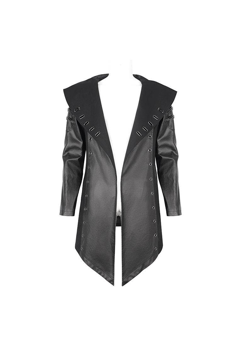 Eyelet Black Asymmetric Gothic Jacket with Hood for Men