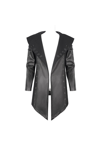 Eyelet Black Asymmetric Gothic Jacket with Hood for Men