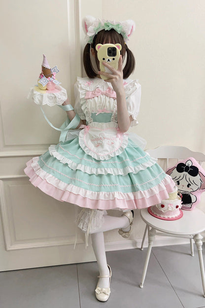Cat-Ear Story Layered Ruffled Bowknot JSK Lolita Dress in Four Colors