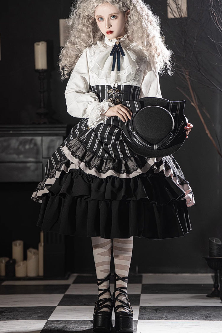 Black Manor Multi-layer Striped Ruffle Gothic Lolita Skirt