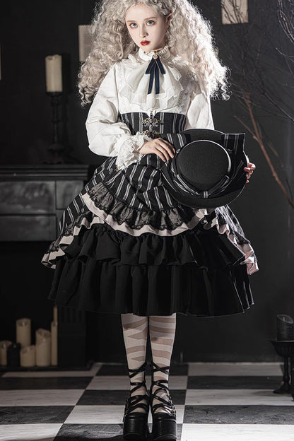 Black Manor Multi-layer Striped Ruffle Gothic Lolita Skirt