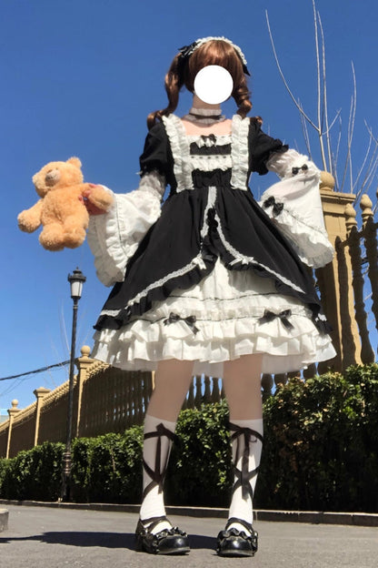 White Black Long Hime Sleeves Ruffled Cardigan Bow Gothic Lolita Dress