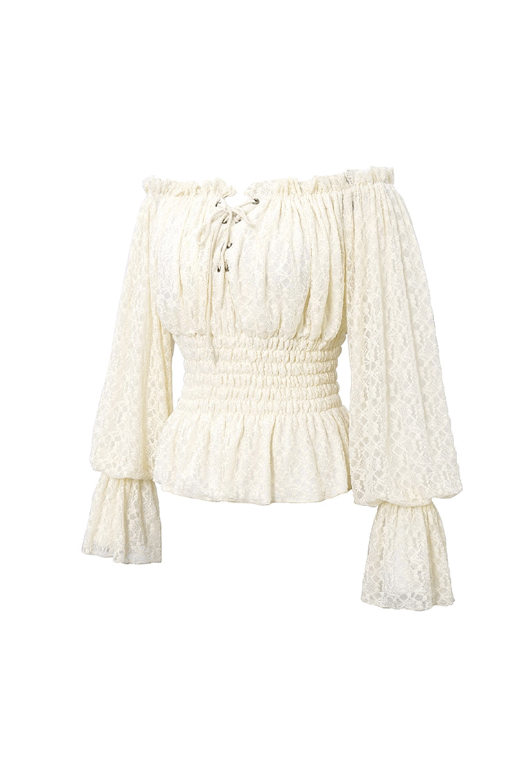 Ivory Off-Shoulder Long Sleeve Ruffled Lace Gothic Top