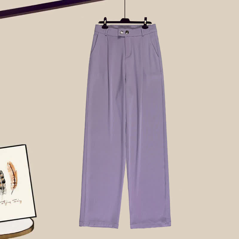 Purple Drawstring T-Shirt High Waist Casual Suit Pants