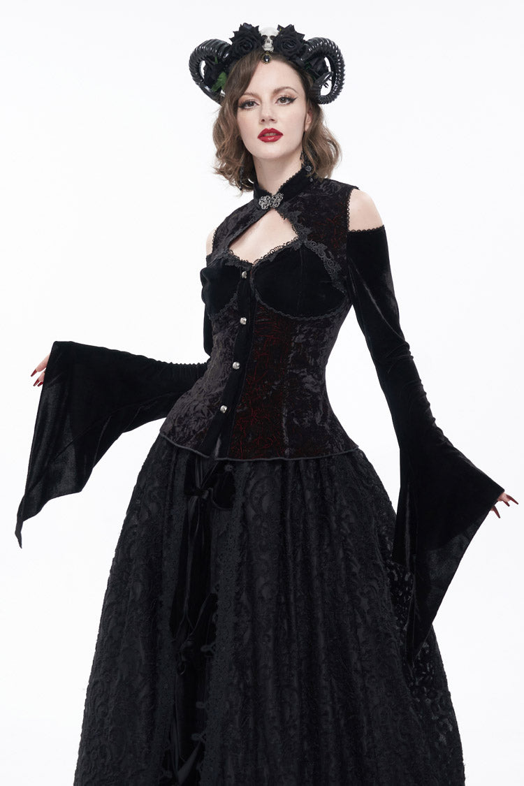 Velvet Off-Shoulder Cutout Flared Sleeve Gothic Shirt